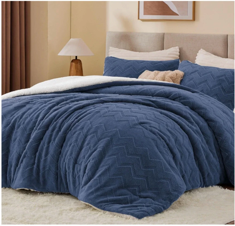 BEDELITE Fluffy Queen Comforter Set - Super Soft Sherpa Navy Comforter *NEW*